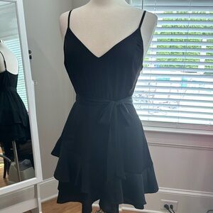 Express Sz M cutest little black romper side zip adjustable straps & lined EUC